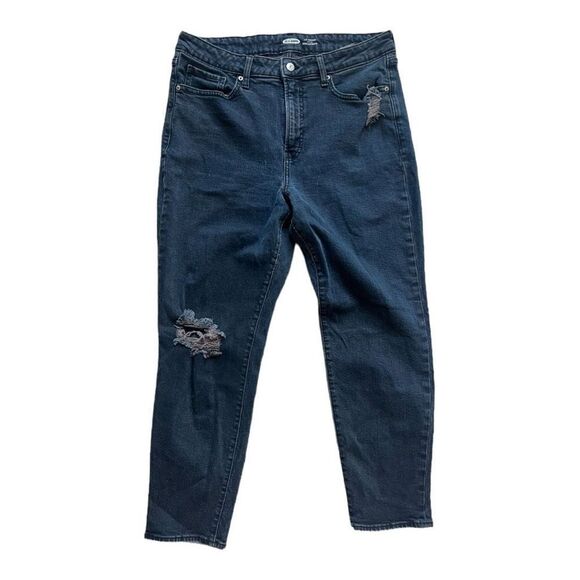 Womens Old Navy High-Waisted O.G. Straight Ripped Gray Blue Ankle Jeans - Sz 12 - Picture 1 of 3